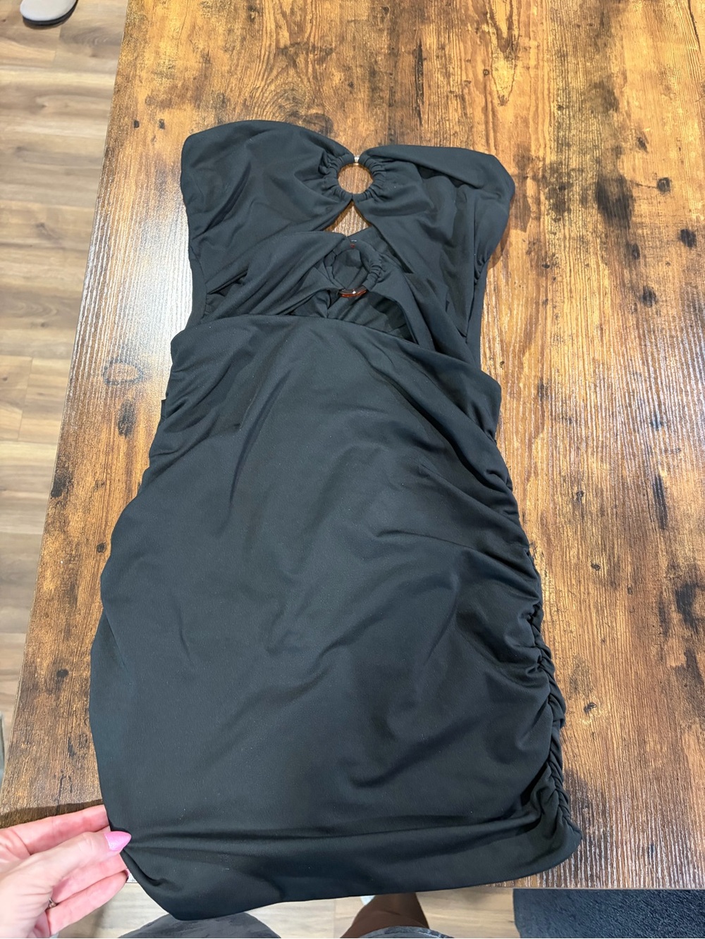 Strapless Black Ruched Cutout Dress